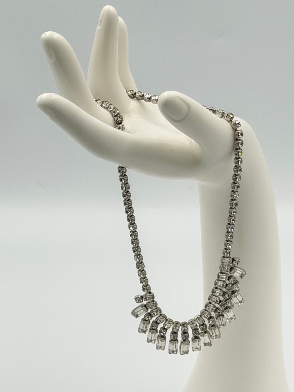 Vintage Kramer of New York Diamond Look Clear Rhinestone Fringe Necklace